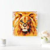 Safari Lion Wall Clock | Farbige Löwenuhr Quadratische Wanduhr (Zuhause)