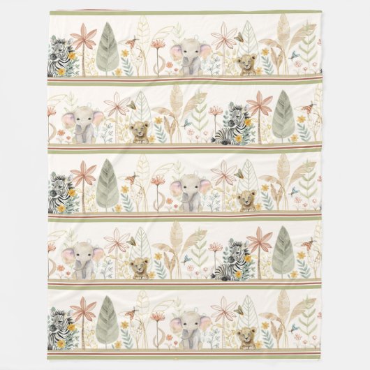 Safari Lion Zebra Elephant Jungle Foliage Baby Boy Fleecedecke (Vorderseite)