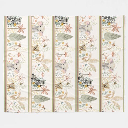 Safari Lion Zebra Elephant Jungle Foliage Baby Boy Fleecedecke (Vorderseite (Horizontal))