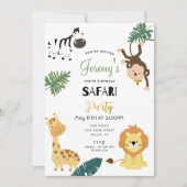 Safari Lion Zebra Monkey Little Boy Birthday Party Einladung (Vorderseite)