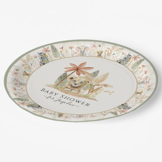 Safari Little King Lion Zebra Giraffe Baby Dusche Pappteller (Schrägansicht)