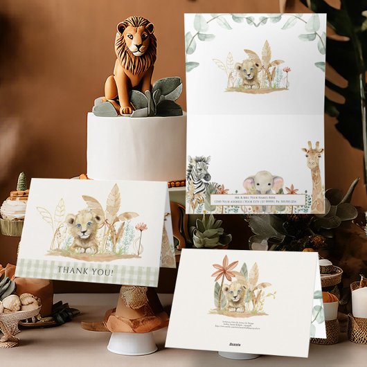 Safari Little King Lion Zebra Giraffe Boy Shower Karte
