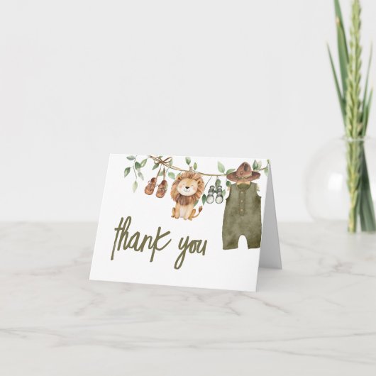 Safari Little Wild One Baby Clothes Baby Dusche Dankeskarte (Vorderseite)