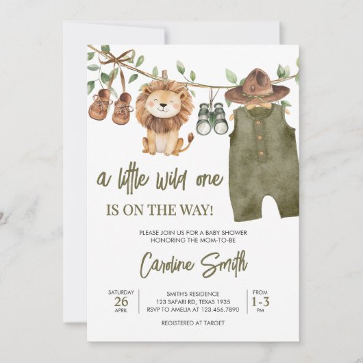 Safari Little Wild One Baby Clothes Baby Dusche Einladung (Vorderseite)