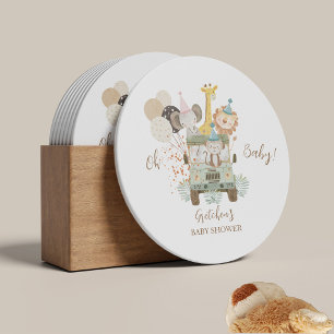 Safari-LKW-Dschungeltiere-Boho-Baby-Party Runder Pappuntersetzer