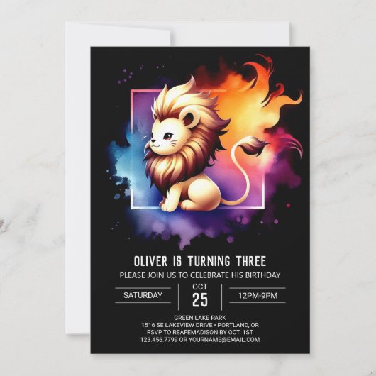 Safari Minimalistisch Lion Birthday Einladung (Vorderseite)