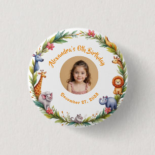 Safari Moderne Kinder Foto Rosa Geburtstagsfeier Button