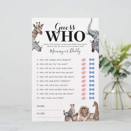 Safari Mommy oder Daddy Baby Shower Game (Stehend Vorderseite)