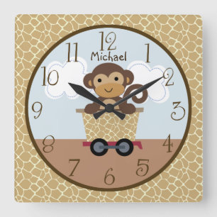 Safari Monkey Animal Train Kid's Kinderzimmer Cloc Quadratische Wanduhr