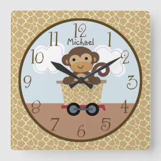 Safari Monkey Animal Train Kid's Kinderzimmer Cloc Quadratische Wanduhr