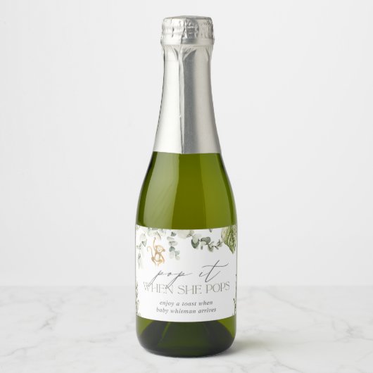 Safari Monkey Baby Dusche Schaumweinetikett (Vorderseite)