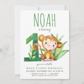 Safari Monkey Einladung zum ersten Geburtstag (Vorderseite)