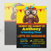 Safari Monkey Einladung zum Geburtstag (Vorne/Hinten)