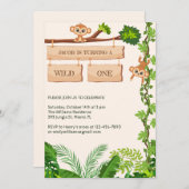 Safari Monkey Wild One Boys 1. Geburtstag Einladung (Vorne/Hinten)
