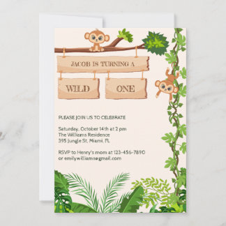 Safari Monkey Wild One Boys 1. Geburtstag Einladung