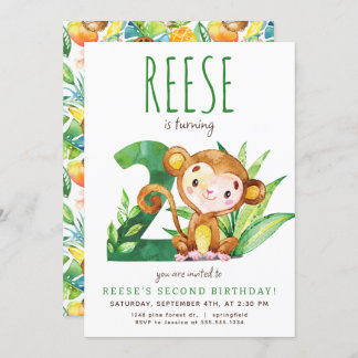Safari Monkey - zweite Geburtstagseinladung Einladung