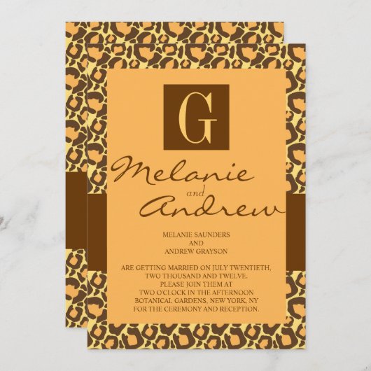 Safari Monogramm Hochzeitself Muster Einladung (Vorne/Hinten)