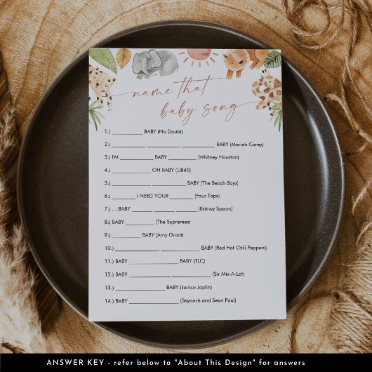 SAFARI Name, dass Baby Song Game Card Einladung