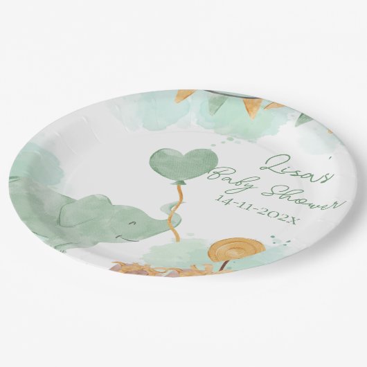 Safari Niedlich Baby Animals Themed Baby Dusche Pa Pappteller (Schrägansicht)