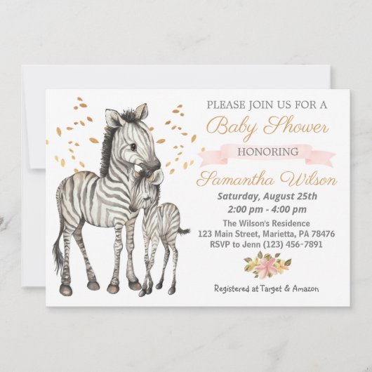 Safari Niedlich Baby Zebra Wild Baby Shower Einladung (Vorderseite)
