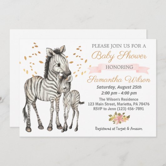 Safari Niedlich Baby Zebra Wild Baby Shower Einladung (Vorne/Hinten)