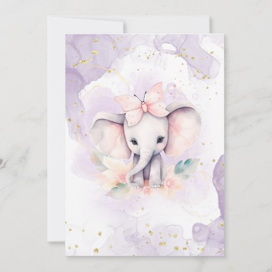 Safari Niedlich Elephant Botanical Baby Girl Dusch Einladung (Rückseite)