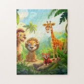Safari Niedlich Jungle Tiername personalisiert Puzzle (Vertikal)