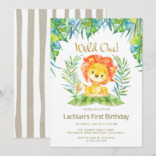 Safari Niedlich Lion Wild Ein 1. Geburtstag Party Einladung