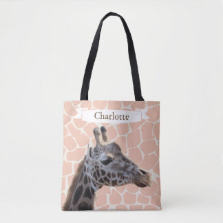 Safari-niedliche Giraffe u. Name Tasche