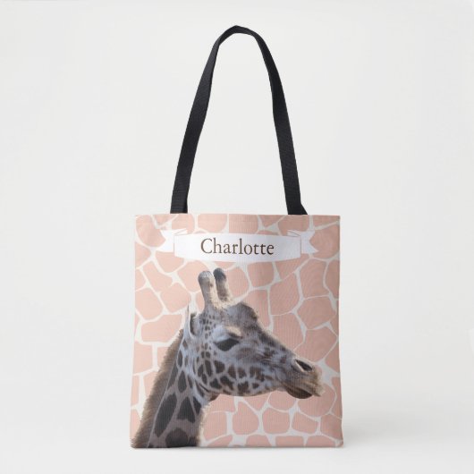 Safari-niedliche Giraffe u. Name Tasche (Vorderseite)