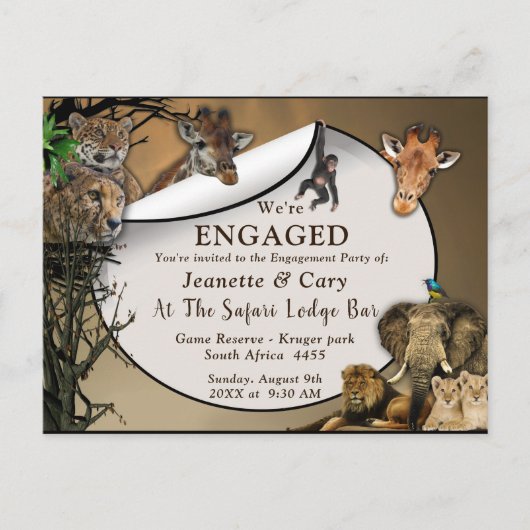 Safari Outdoor Verlobung Einladungspostkarte (Vorderseite)