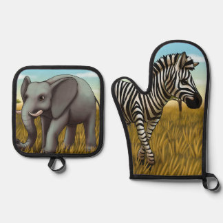 Safari oven mitt and pot holder set