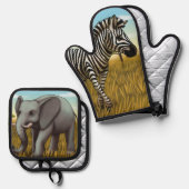 Safari oven mitt and pot holder set (Vorderseite/Rückseite)