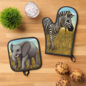 Safari oven mitt and pot holder set (Oben Unten)
