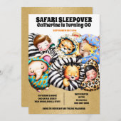 Safari-Pajama-Wildtiere - Schlummertier-Party Einladung (Vorne/Hinten)