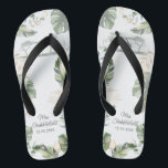 Safari Palm Verlasse Honeymoon Botanische Script M Badesandalen<br><div class="desc">Wildes,  ruhiges und elegantes Hochzeitsgeschenk für das Hochzeitspaar mit Giraffe,  Goldeffekt und grünen Blätter. Ideal für Hochzeitsgeschenke oder andere besondere Anlässe</div>