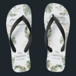Safari Palm Verlasse Honeymoon Botanische Script M Badesandalen<br><div class="desc">Wildes,  ruhiges und elegantes Hochzeitsgeschenk für das Hochzeitspaar mit Giraffe,  Goldeffekt und grünen Blätter. Ideal für Hochzeitsgeschenke oder andere besondere Anlässe</div>