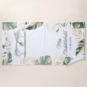 Safari Palm Verlasse Newlyweds Script Mrs. Strandtuch (Vorderseite)