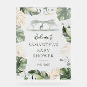 Safari Palm Verlasse Script Baby Dusche Willkommen Acrylschild (Vorderseite)