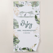 Safari Palm Verlasse Tropical Wifey Script Honeymo Strandtuch (Vorderseite)