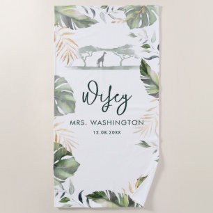Safari Palm Verlasse Tropical Wifey Script Honeymo Strandtuch