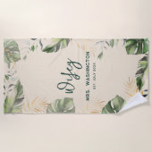Safari Palm Verlasse Tropical Wifey Script Honeymo Strandtuch (Vorderseite)