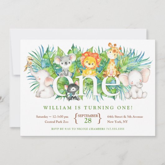 Safari Park 1. Geburtstag Einladungen (Vorderseite)