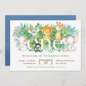 Safari Park 1. Geburtstag Einladungen (Vorne/Hinten)