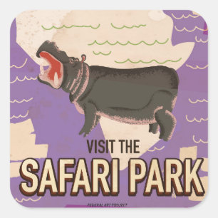 Safari Park Vintage Reiseplakat. Quadratischer Aufkleber