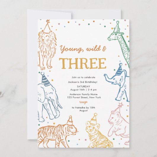 Safari Party 3rd Animals Birthday Invitation Einladung (Vorderseite)