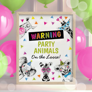Safari Party Animals Birthday Colorful Sign Poster