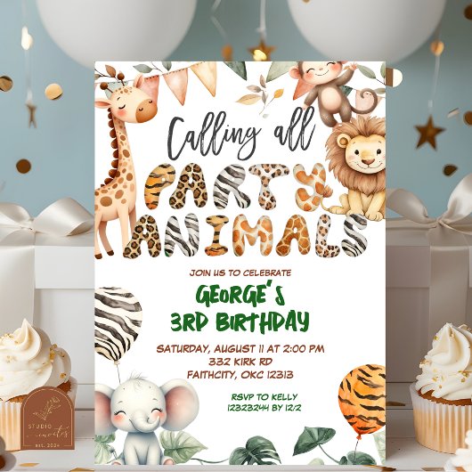 Safari Party Animals birthday invitation Einladung
