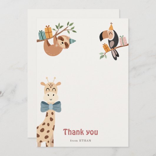 Safari Party Animals Danke Karte (Vorne/Hinten)