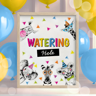 Safari Party Animals Wasserloch Geburtstagszeichen Poster